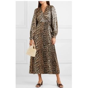 GANNI LEOPARD Animal PRINT Silk Midi Dress